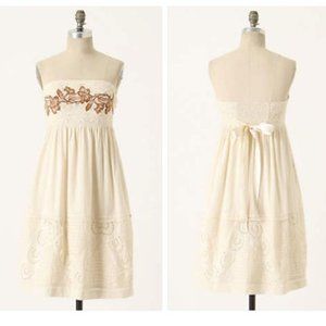 Anthropologie Embroidered Strapless Freesia Dress NEW 6